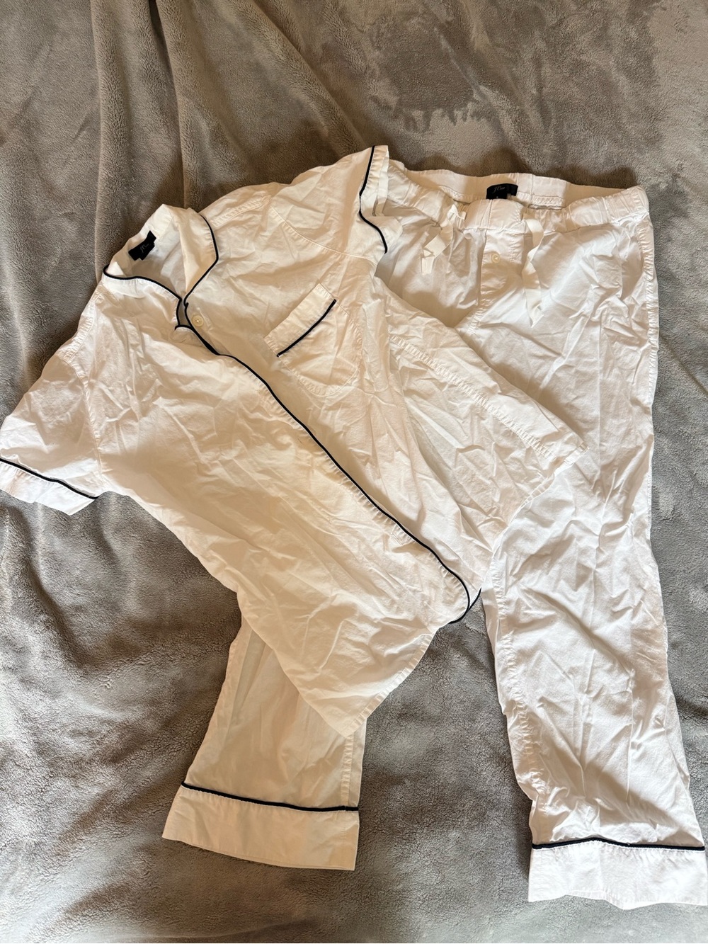 J. Crew White Pajama Pants with Black Piping